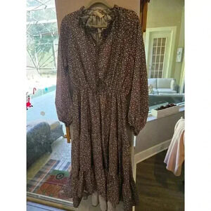 Mia Joy Women's Floral Midi Hi Low Dress M Long Sleeve Ruffle Prairie Cottage